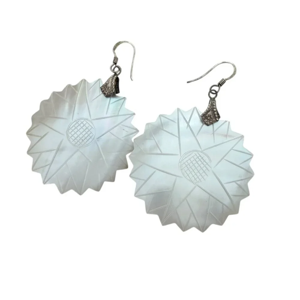 Mother of Pearl Large Dangling earrings 925 sterling 2